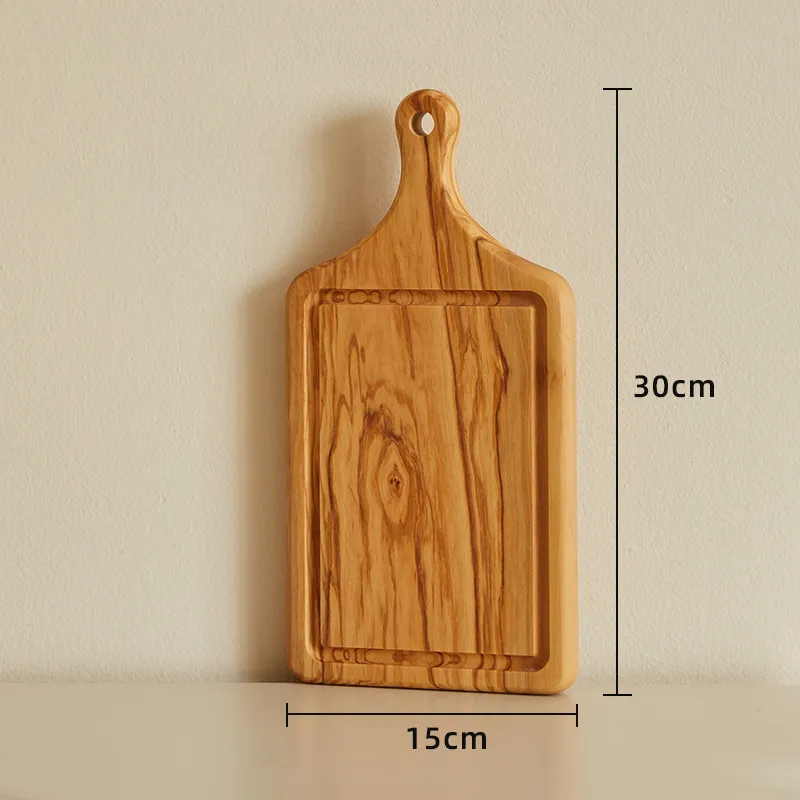 Tabla de servir liviana de madera de olivo de tama&ntilde;o viaje con ranura para jugo 
