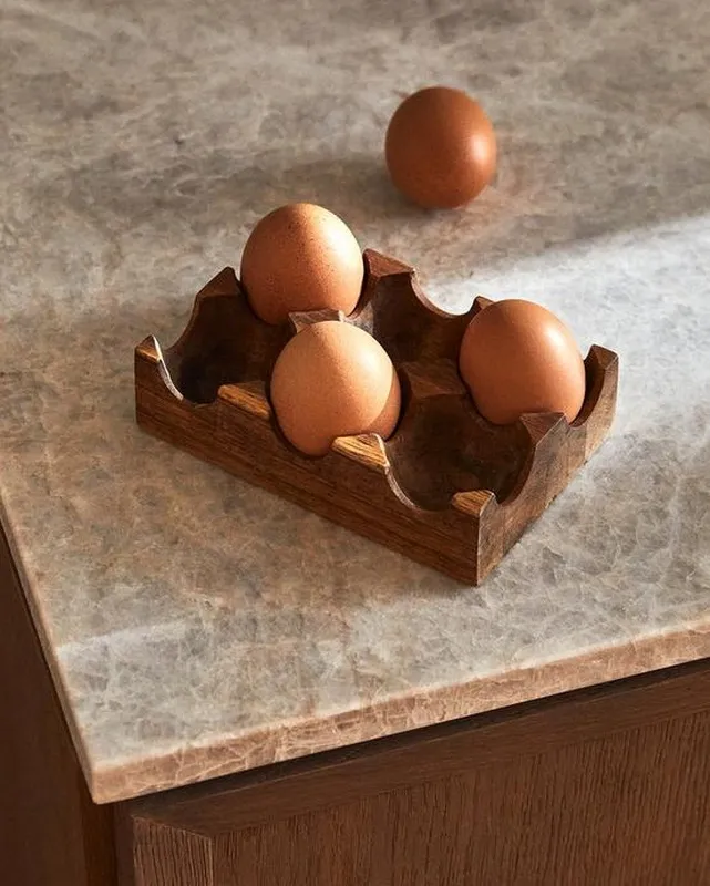 Estante de almacenamiento de huevos de madera espesa, soporte para huevos para 6 huevos frescos