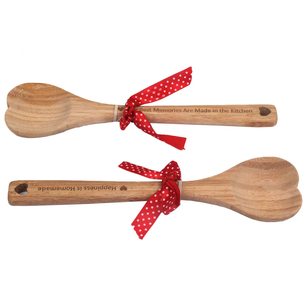 Juego de 2 cucharas para servir de madera de acacia en forma de corazón con mango redondo