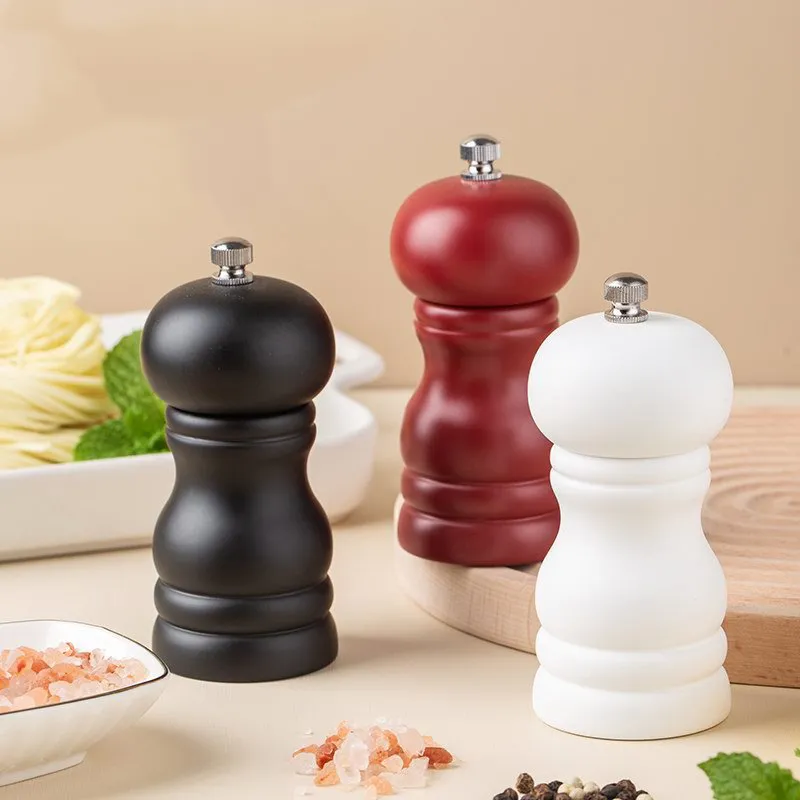 Molinillo manual de madera maciza de 4 pulgadas con acabado de cocina PU para hornear para pimienta negra reci&eacute;n molida