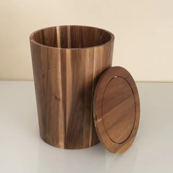 Cesta de basura de madera de acacia ecol&oacute;gica con tapa 