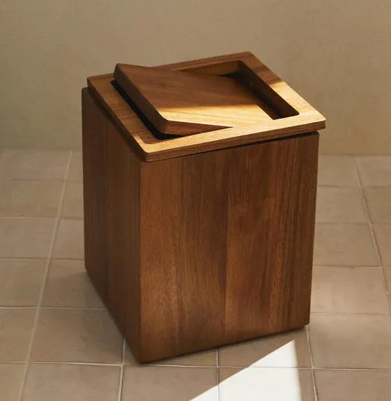 Caja de almacenamiento de madera de Acacia de lujo, cubo de basura de madera para el hogar 