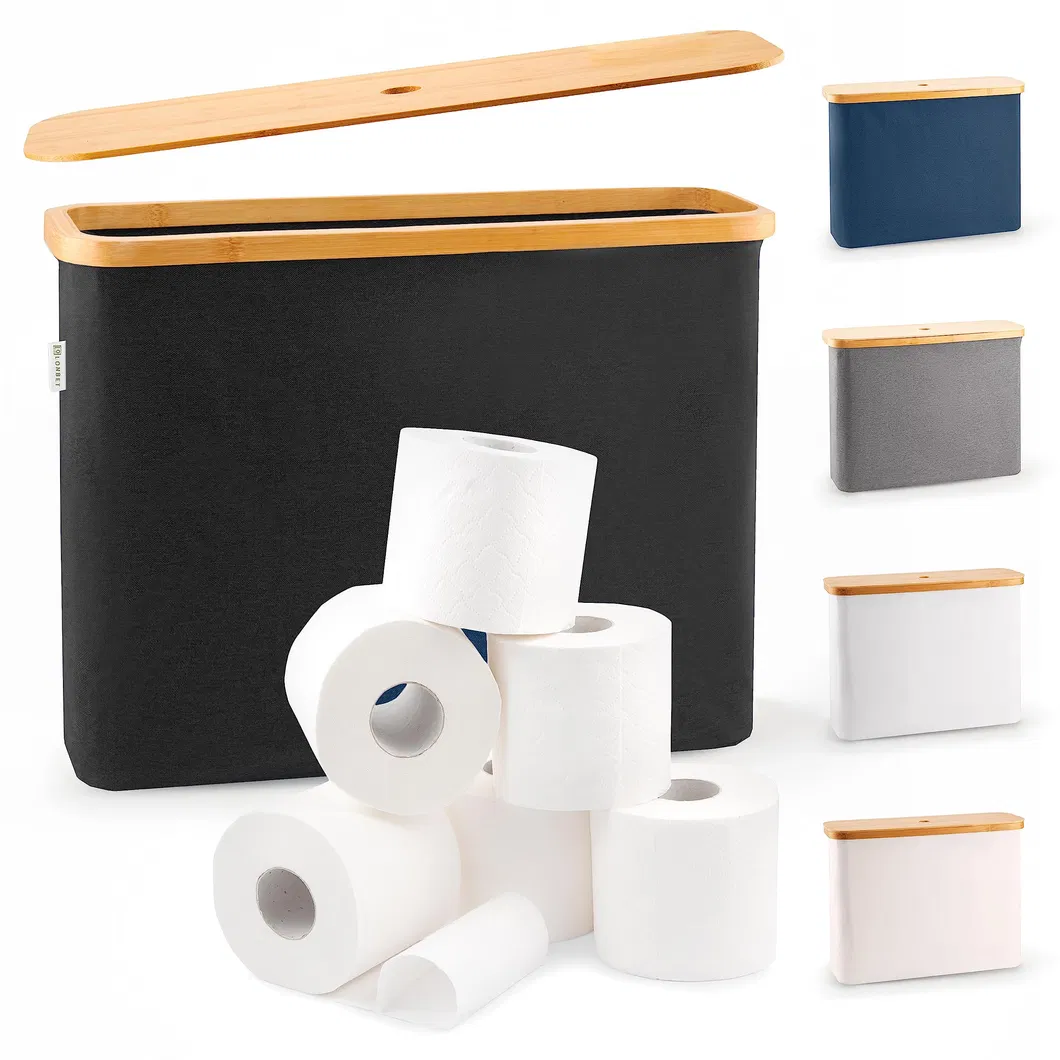 Organizador de papel higi&eacute;nico apilable y plegable para ba&ntilde;o con tapa de bamb&uacute; 