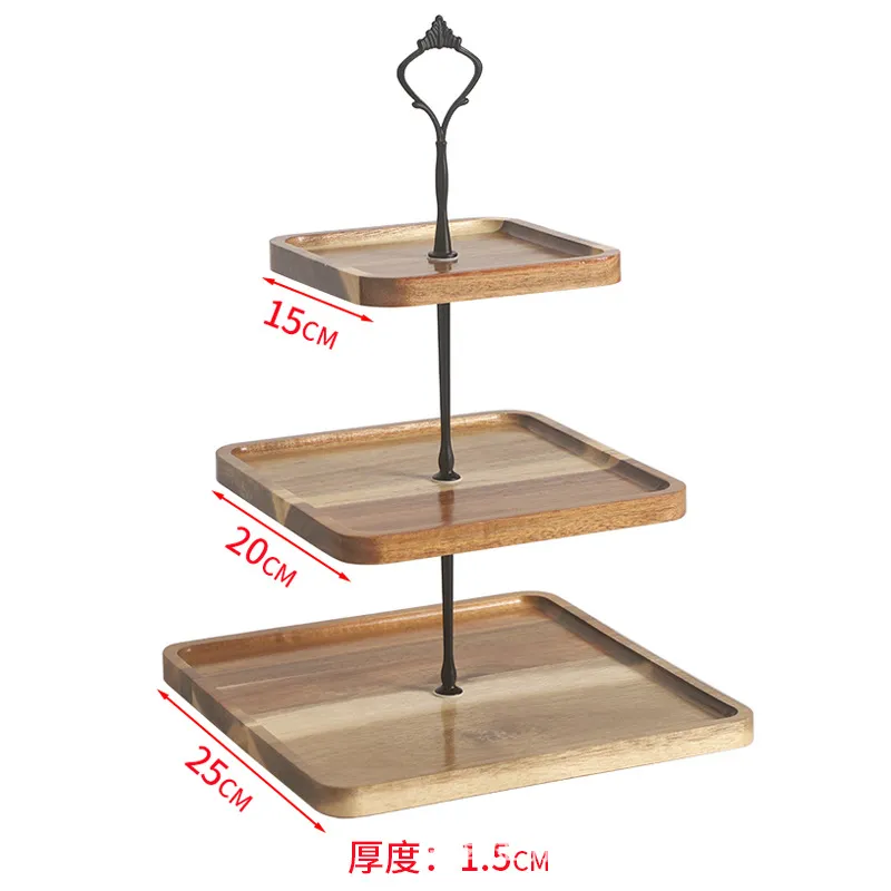 3 uds. Bandeja para servir de madera de Acacia cuadrada de 3 niveles, soporte para exhibici&oacute;n de pasteles para fiesta/boda