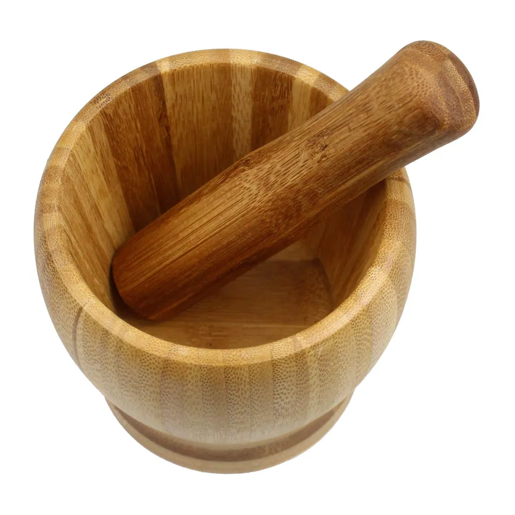 Juego de mortero y maja de bamb&uacute; ecol&oacute;gico para uso en la cocina 
