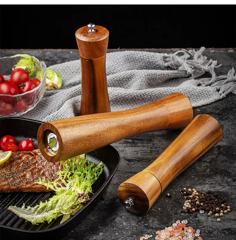 Bien - Molinillo manual de madera de acacia para pimienta y especias