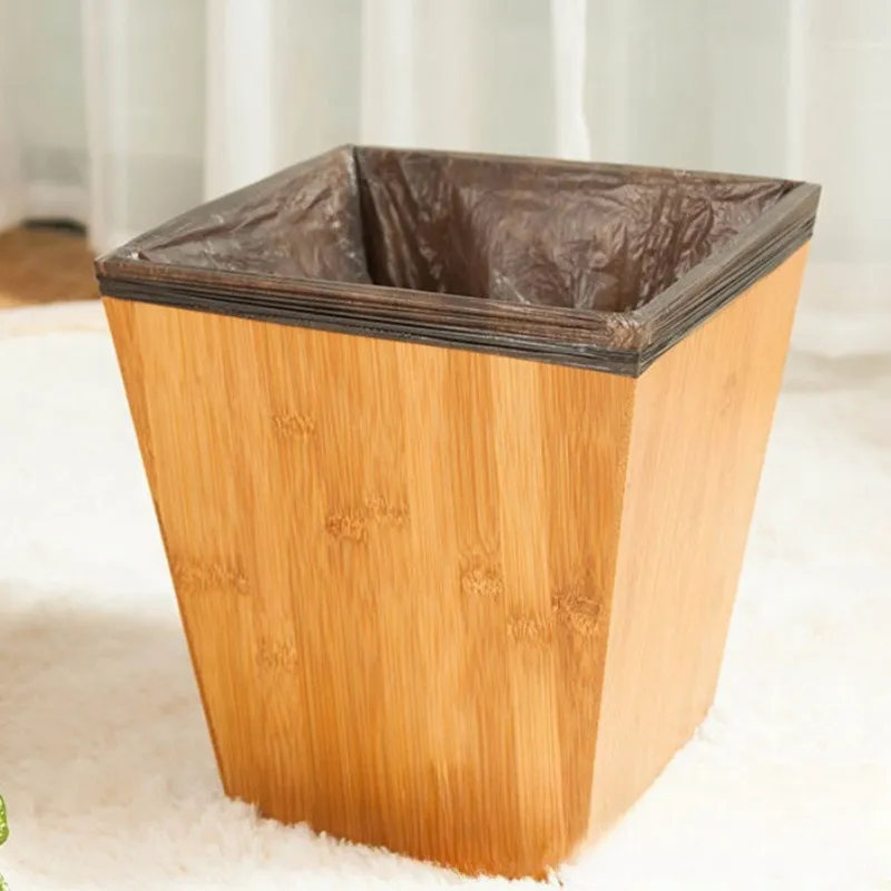Bote de basura de bamb&uacute; cuadrado creativo/papelera de oficina/bote de basura para sala de estar y ba&ntilde;o Bote 