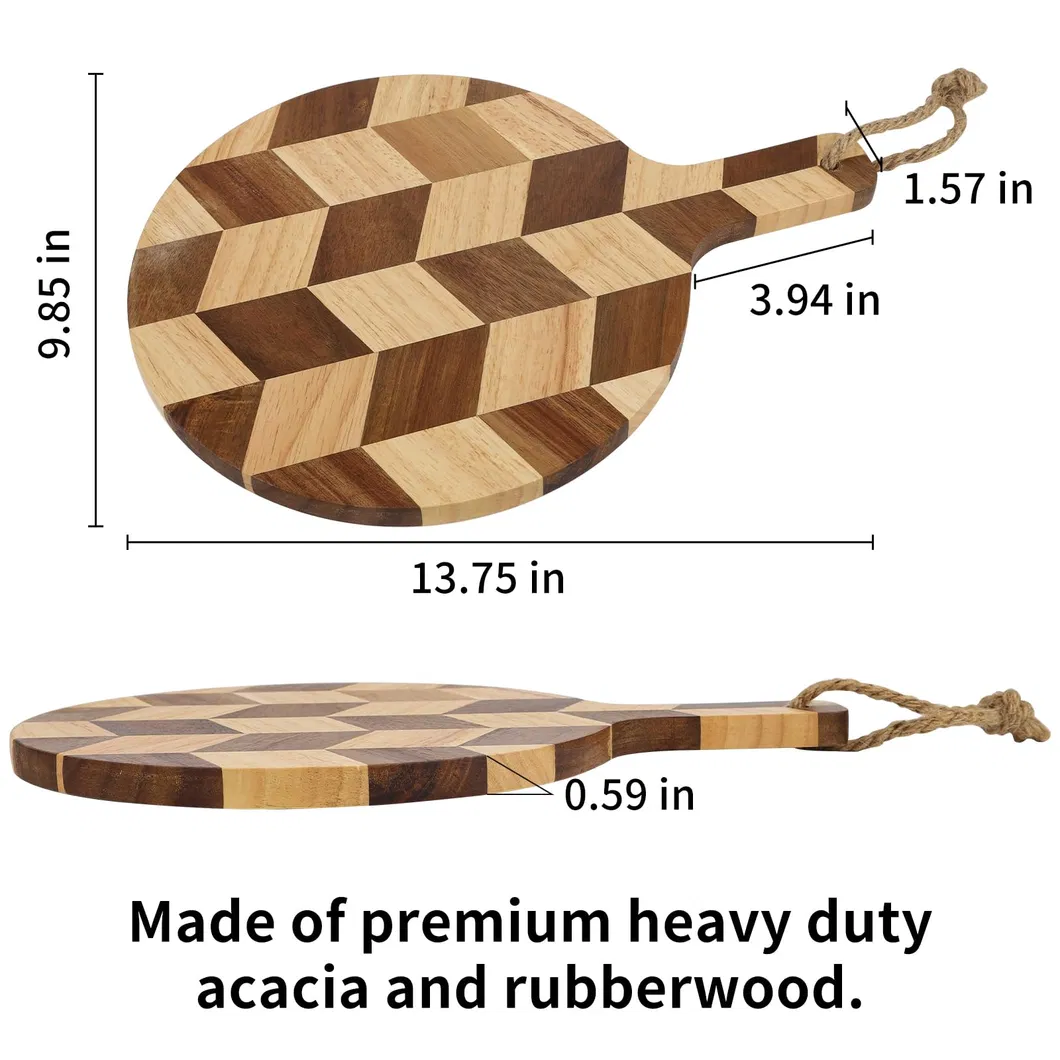 Tabla de servir de madera de caucho en espiga Tabla de cortar con mango 
