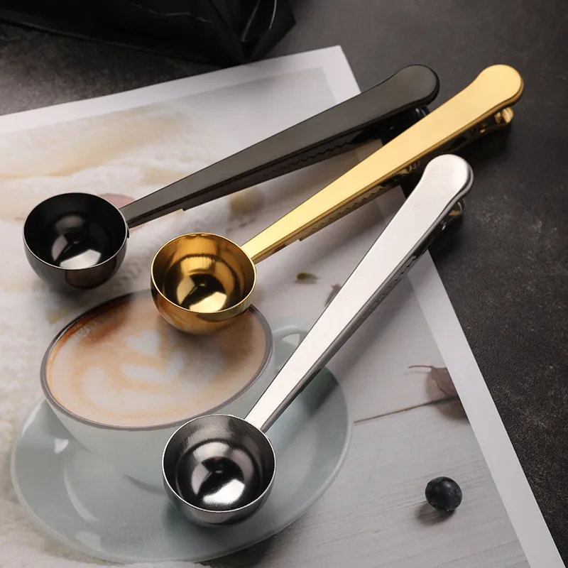 Venta al por mayor Cuchara medidora de café de acero inoxidable multicolor con clip