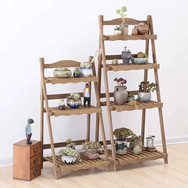 Estante plegable para flores multifunci&oacute;n de cuatro capas, soporte para plantas de madera, estante de exhibici&oacute;n para jard&iacute;n Estante 