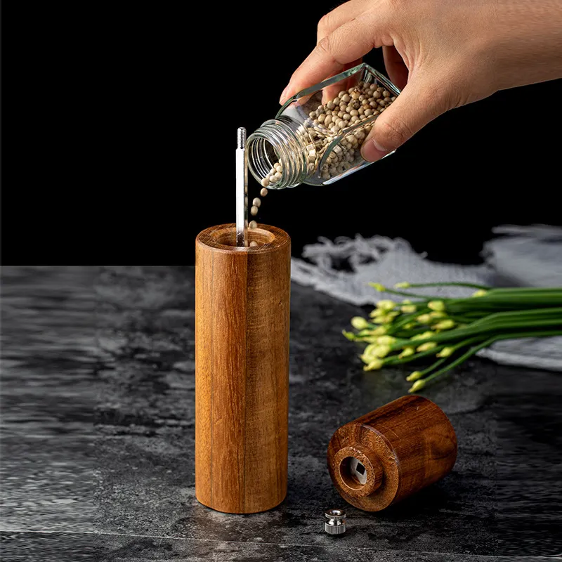 Juego de molinillo de sal y pimienta de madera de acacia para 