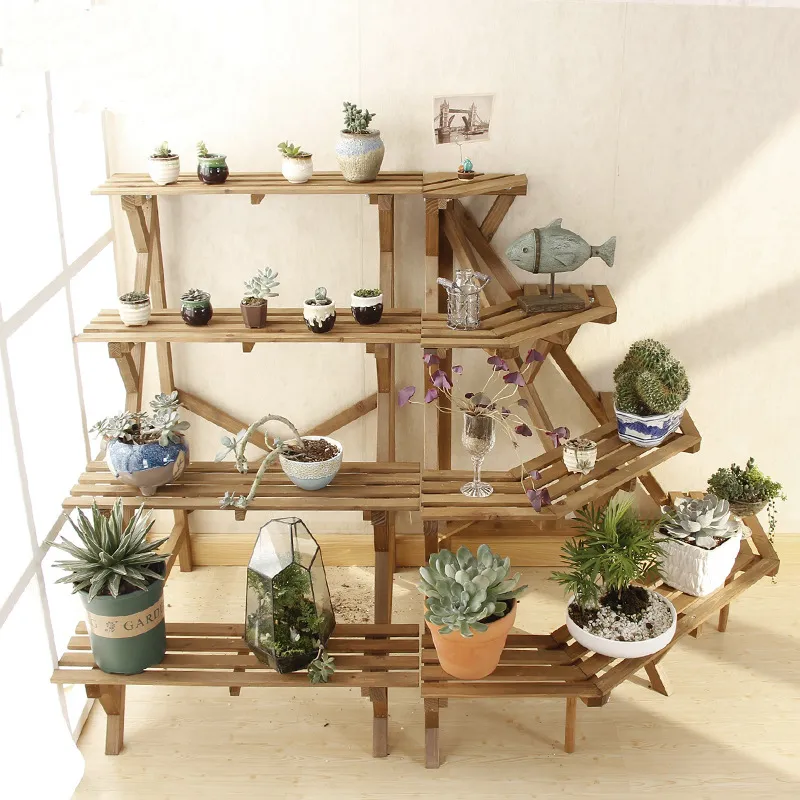 Estante de flores de madera estilo escalera de 4 capas, estante de flores para jard&iacute;n y sala de estar 