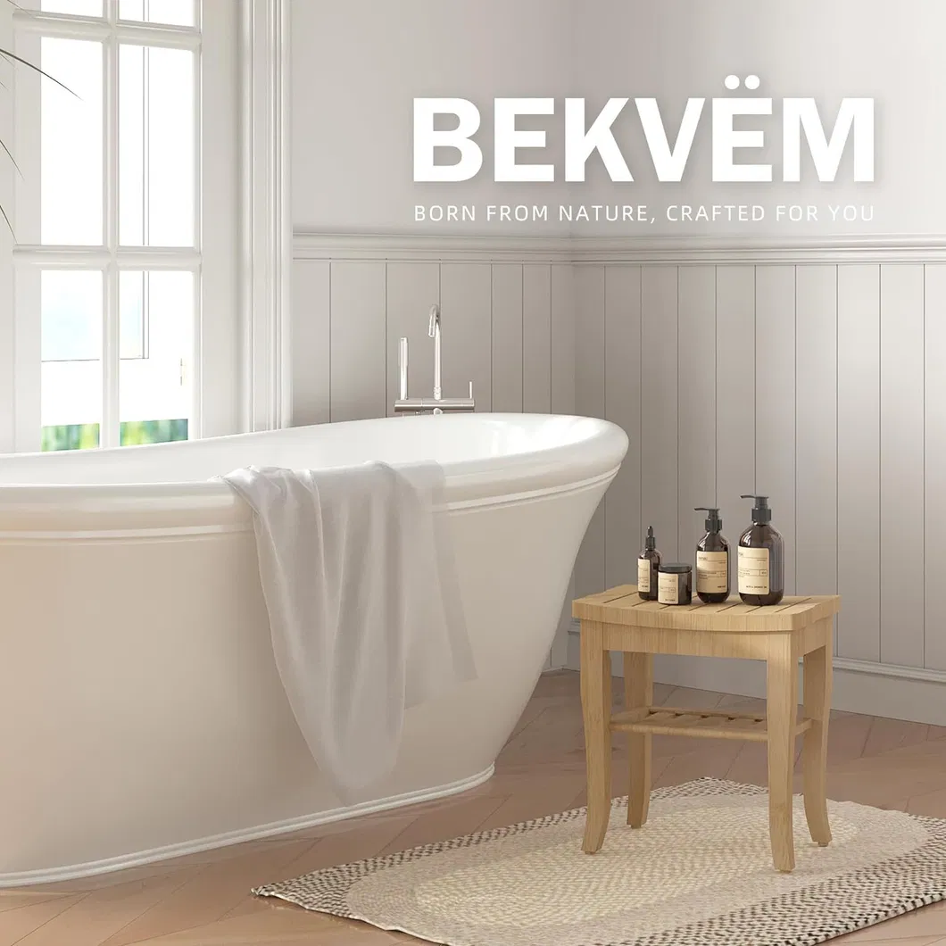 Taburete de ducha de bamb&uacute;, banco de ducha con estante de almacenamiento de 2 niveles para ba&ntilde;o. 