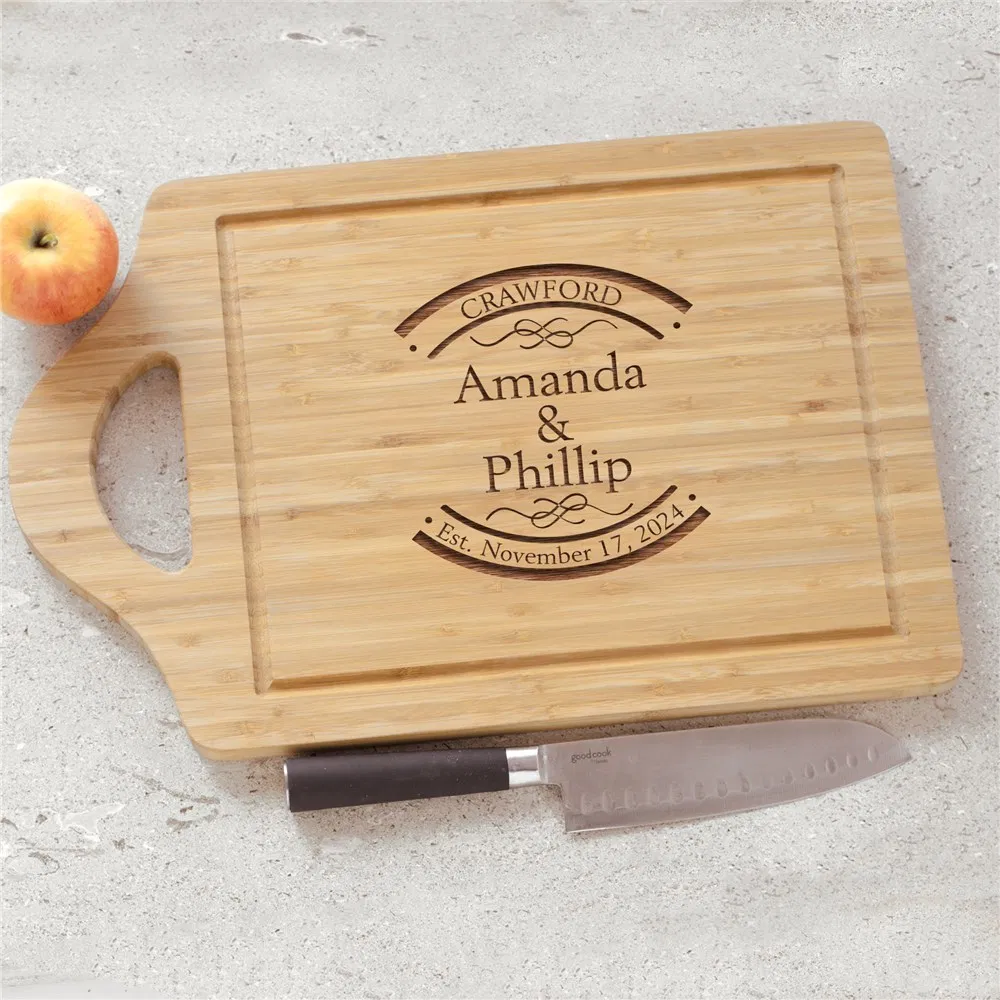 Juego de 2 tablas de cortar de madera de bamb&uacute; personalizadas rectangulares de 