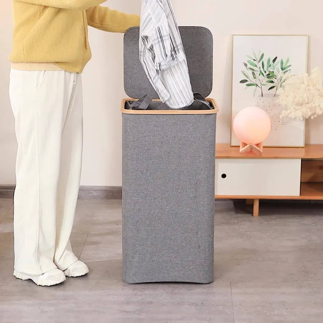 con marco de bambú plegable para el hogar Cesto para ropa sucia impermeable de gran capacidad con marco de bambú Oxford