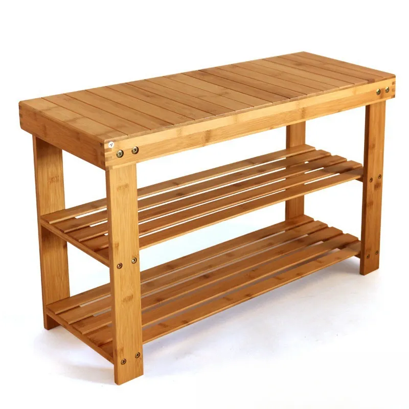 Zapatero de bamb&uacute; resistente de 3 niveles, banco de madera para entrada, dormitorio, sala de estar, balc&oacute;n 
