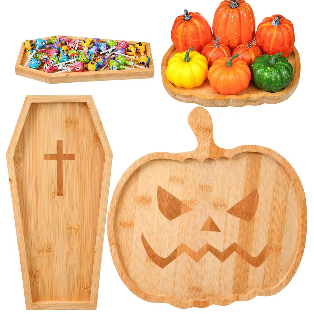 Plato de bambú GOST de calabaza de Halloween Bandeja de madera para cena/frutas/meriendas/postres/dulces