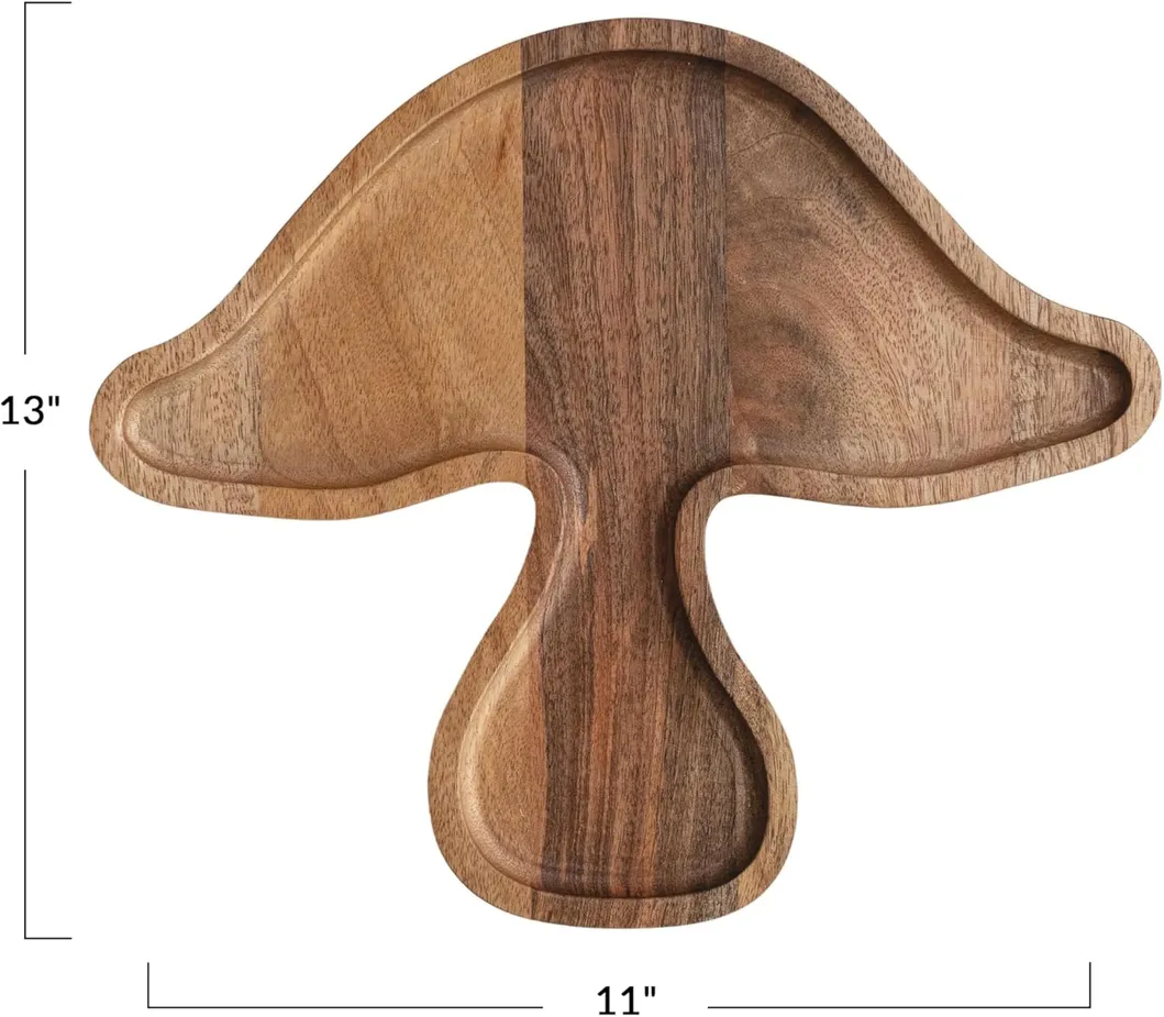 Bandeja creativa para servir/platos de madera de acacia con forma de seta de 13x11 pulgadas para caf&eacute; 
