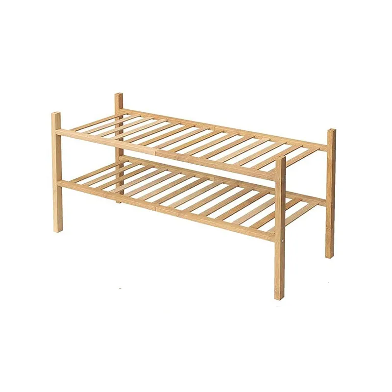 Organizador apilable del almacenamiento del estante de zapatos de madera de bamb&uacute; de 2 niveles para la entrada 