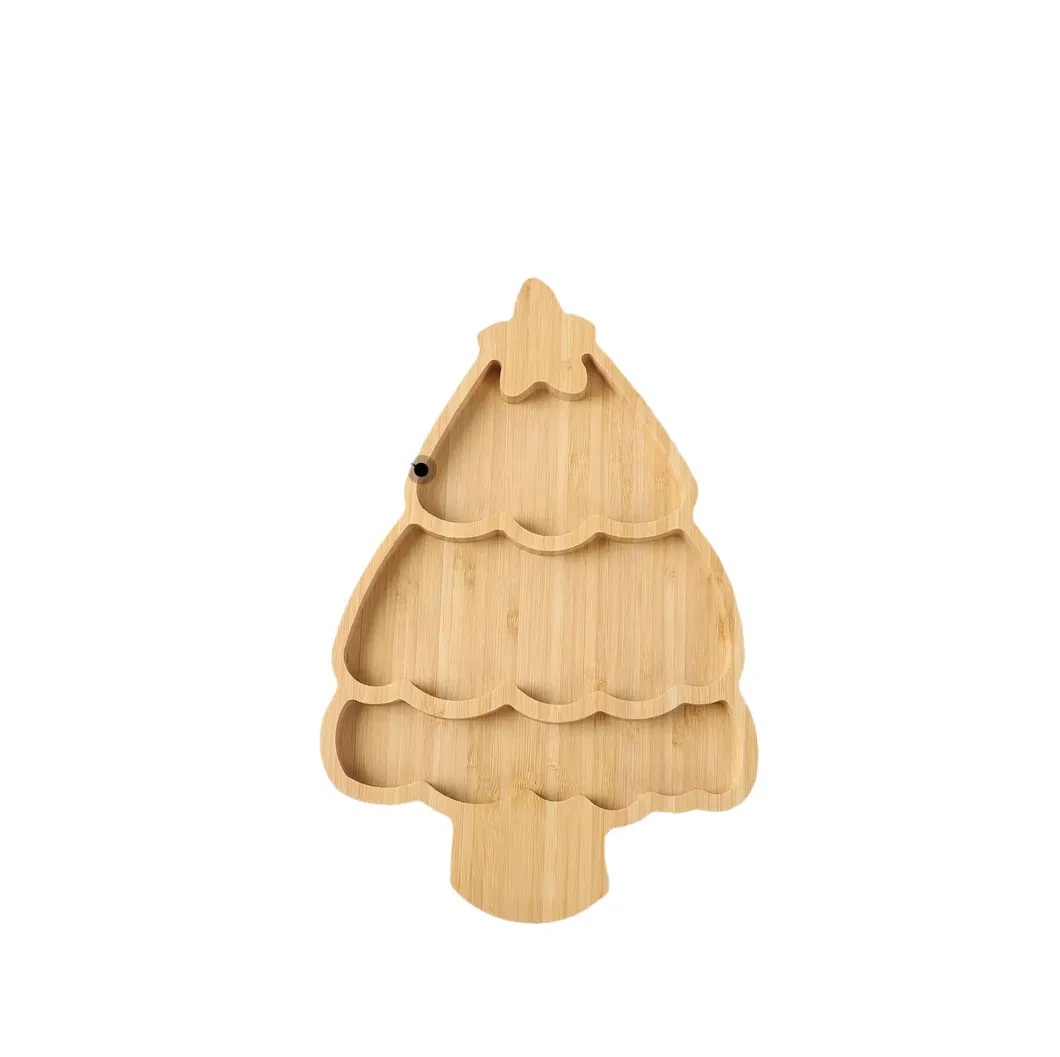 plato para servir para restaurante Venta al por mayor Juego de bandejas de comida de bamb&uacute; con forma de &aacute;rbol de Navidad, plato para servir para restaurante