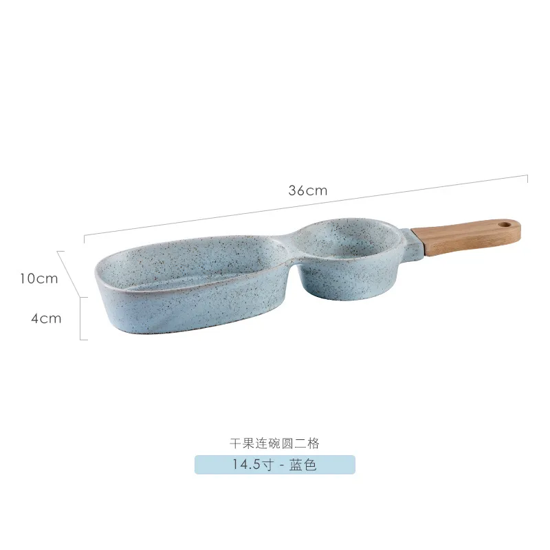 Elegante cuenco de cerámica con divisor y mango de madera