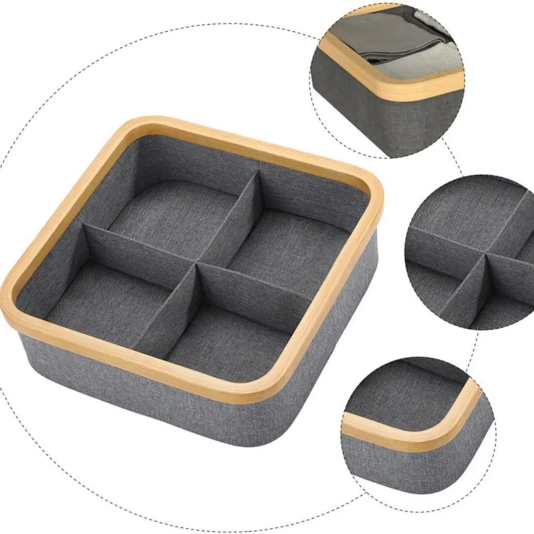 Caja de almacenamiento con cajones de tela Oxford circular de bamb&uacute; para clasificaci&oacute;n de ropa interior, calcetines, art&iacute;culos diversos y refrigerios del hogar 