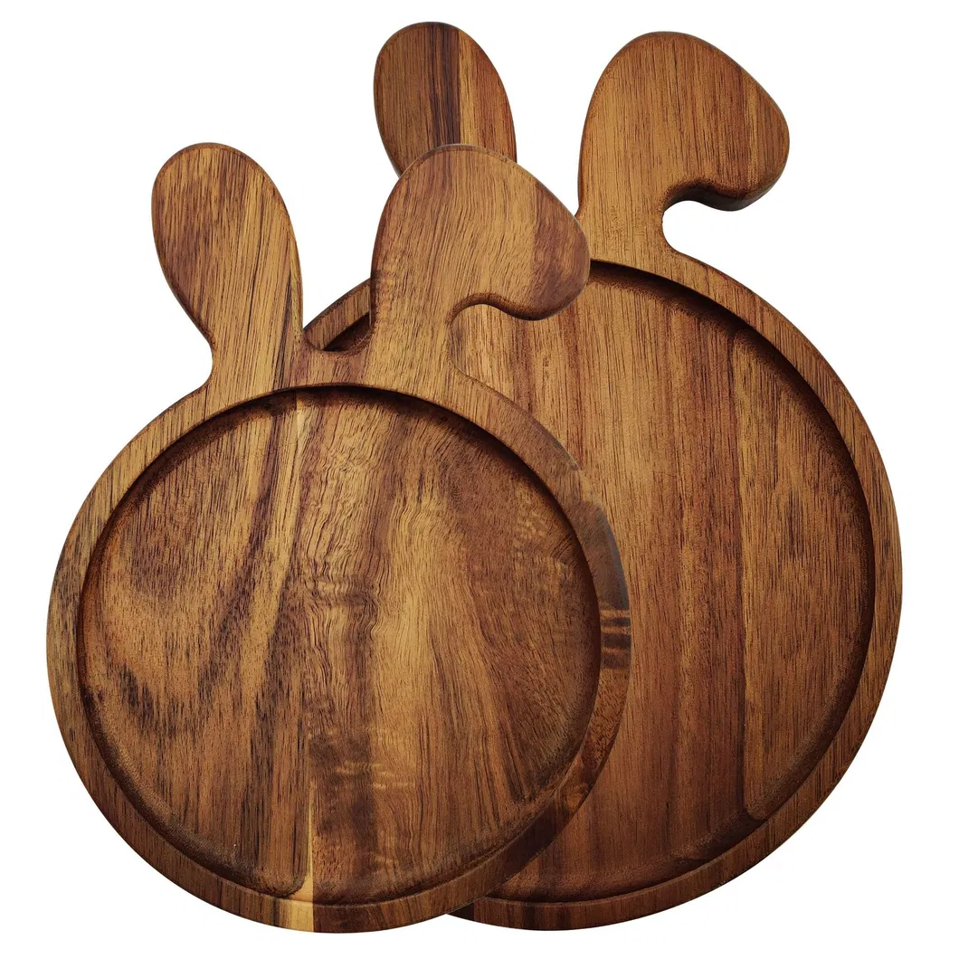 Bandeja/plato para servir de madera de acacia con forma de animal, juego de 2