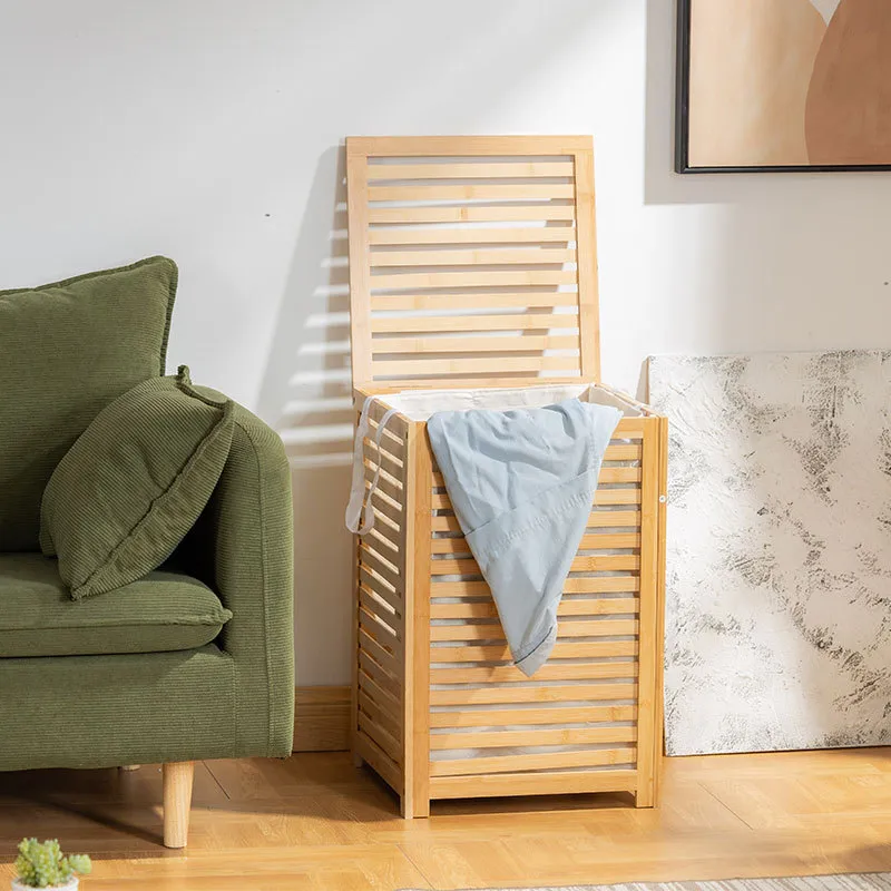 Cesta de almacenamiento de ropa sucia de tela de bamb&uacute; para el hogar, estante 
