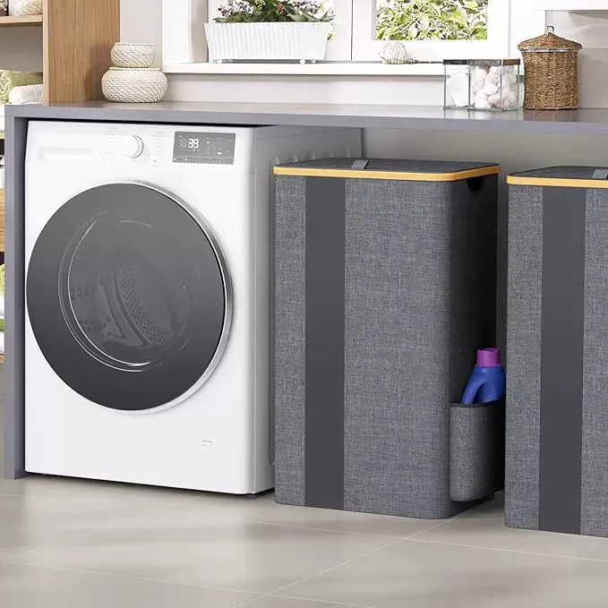 Cesta de lavander&iacute;a plegable de gran capacidad con dise&ntilde;o de bamb&uacute; de tela Oxford para el ba&ntilde;o 