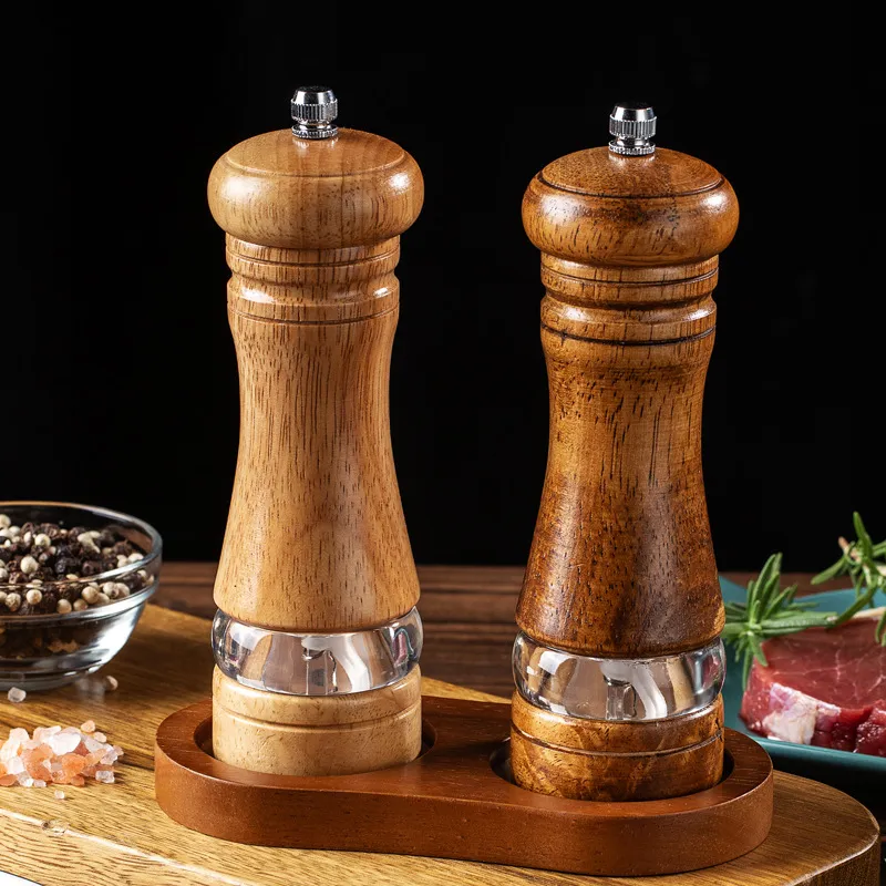 versátil de madera de caucho y acrílico de 6 pulgadas, botella para moler condimentos de pimienta