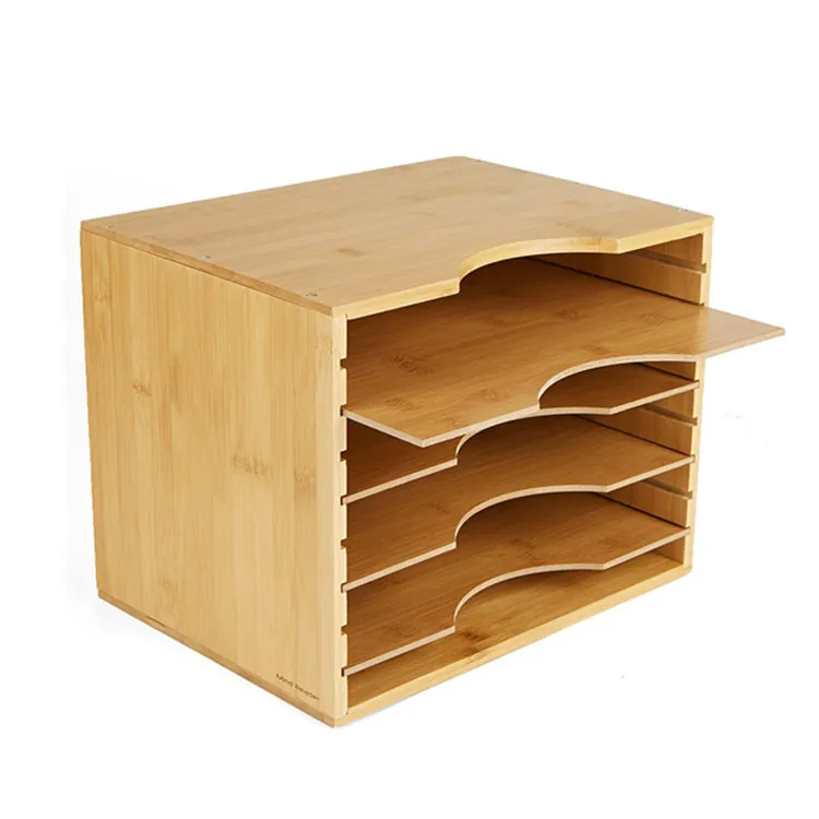 Estante organizador de almacenamiento de particiones de bamb&uacute; multicapa desmontable, archivador de madera para suministros de oficina Estante organizador de 
