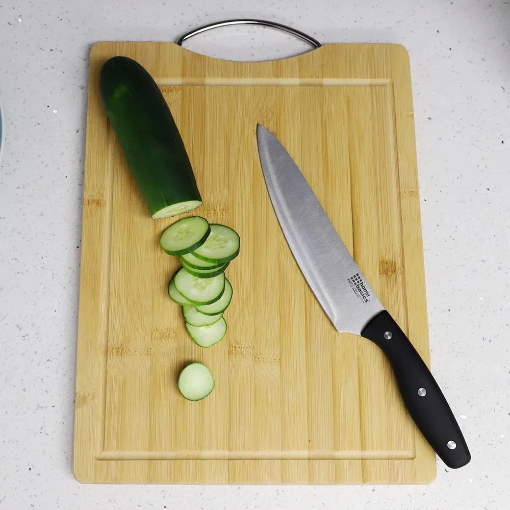 Tabla de cortar de bambú de primera calidad con mango de acero inoxidable duradero