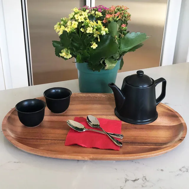 Bandeja grande de madera de acacia para exhibici&oacute;n 