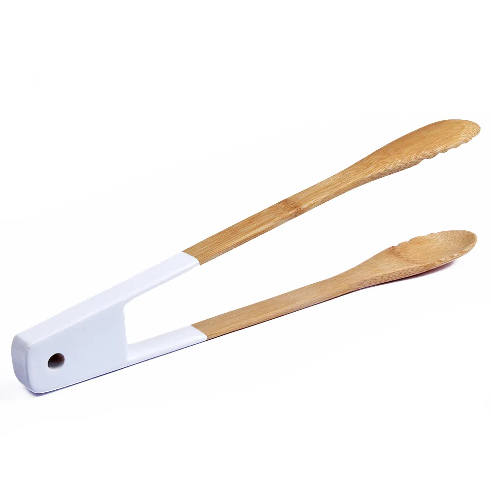 Pinzas de cocina largas de bambú con pintura de colores