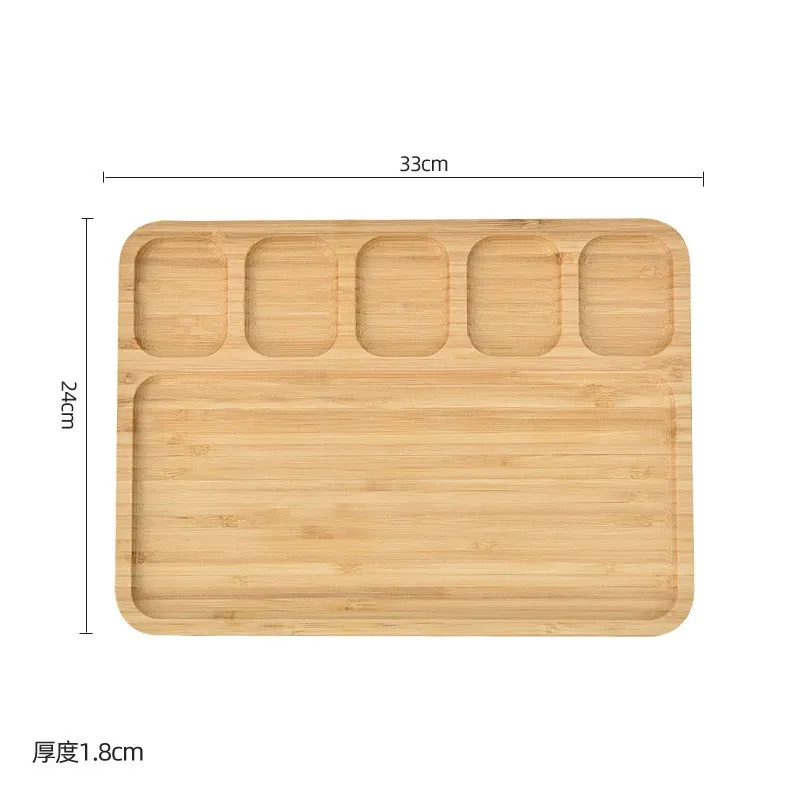 6 platos de comedor rectangulares divididos de bamb&uacute; para ni&ntilde;os 