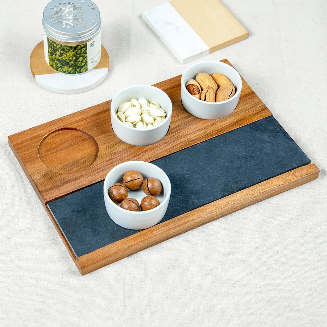 Tabla para servir rectangular de madera con pizarra y 3 vasos DIP