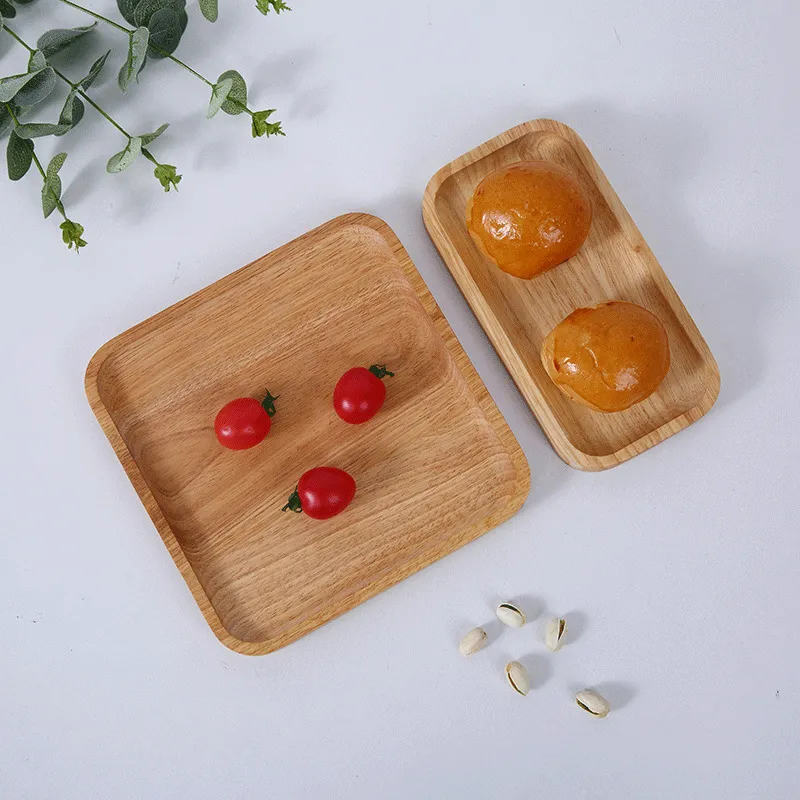 Bandeja rectangular rústica para servir comida de té de madera de haya