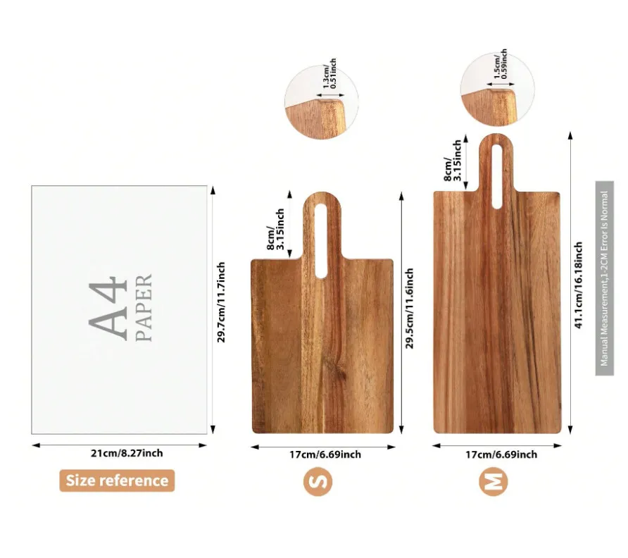 Venta al por mayor de tablas de cortar de madera, juego de 2 con mango