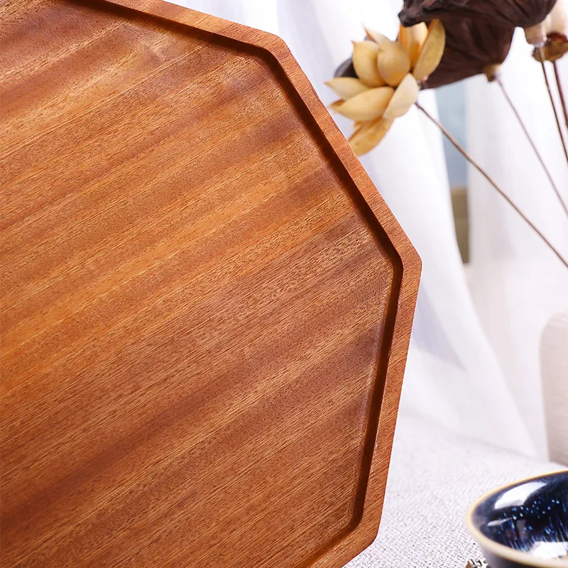 Juego de bandejas para servir de madera de ébano con forma octágono para cocina