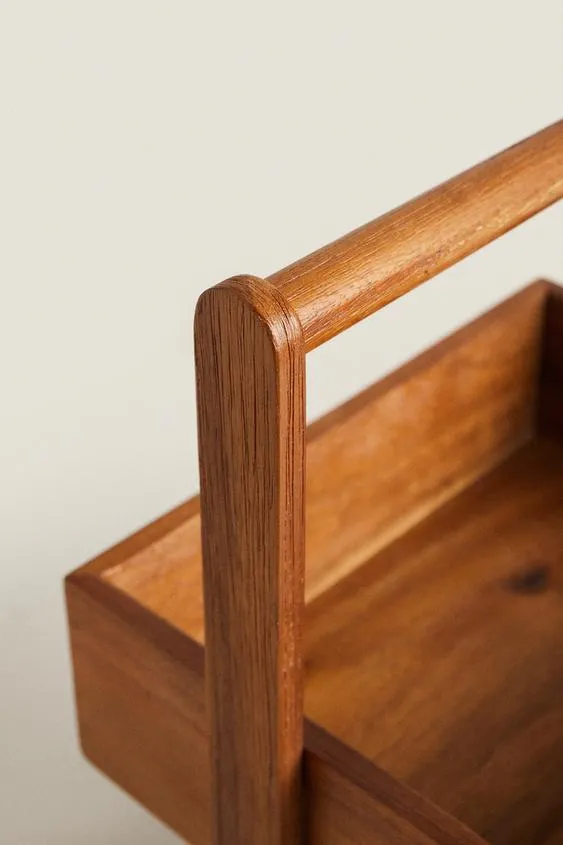 de 2 niveles con manija Estante del organizador de la ducha del estante del almacenamiento de madera de acacia 