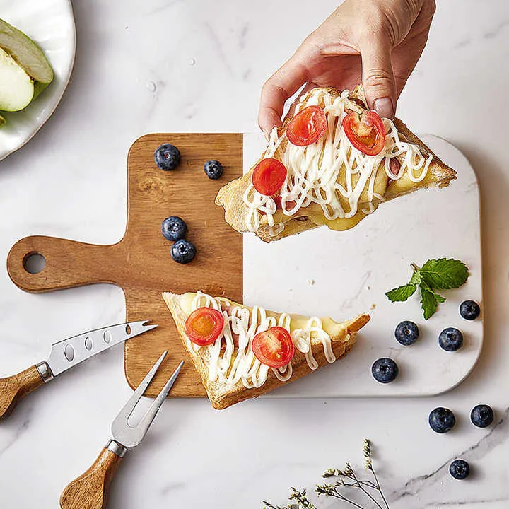 queso, tabla para pizza para uso dom&eacute;stico Tabla de cortar de m&aacute;rmol de acacia con forma de 