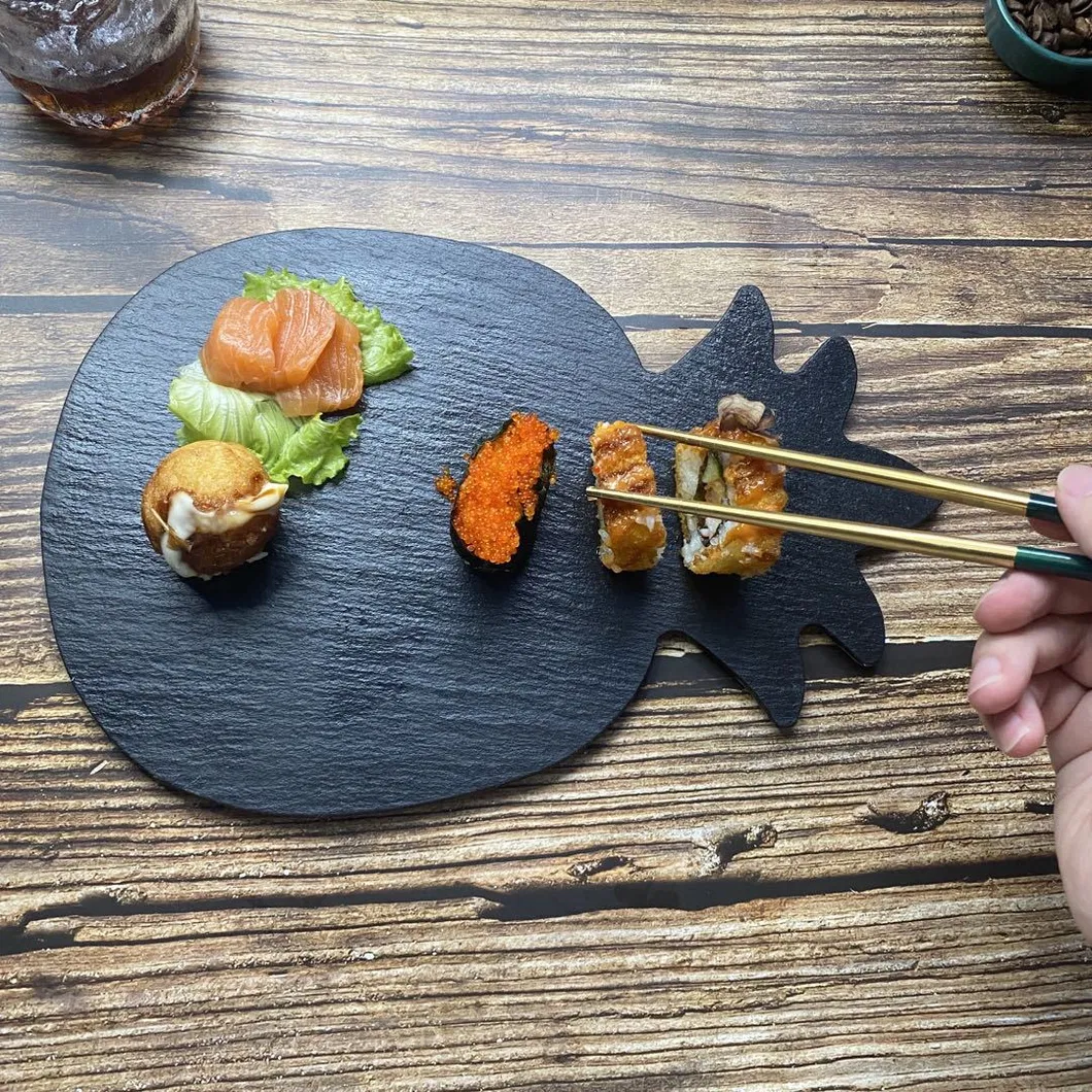 Fuente de queso de pizarra con forma de pi&ntilde;a para carne/fruta/sushi 