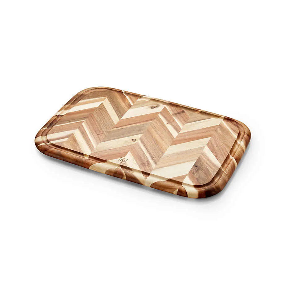 Tabla de cortar de madera rectangular grande con patr&oacute;n de espiga para cocina