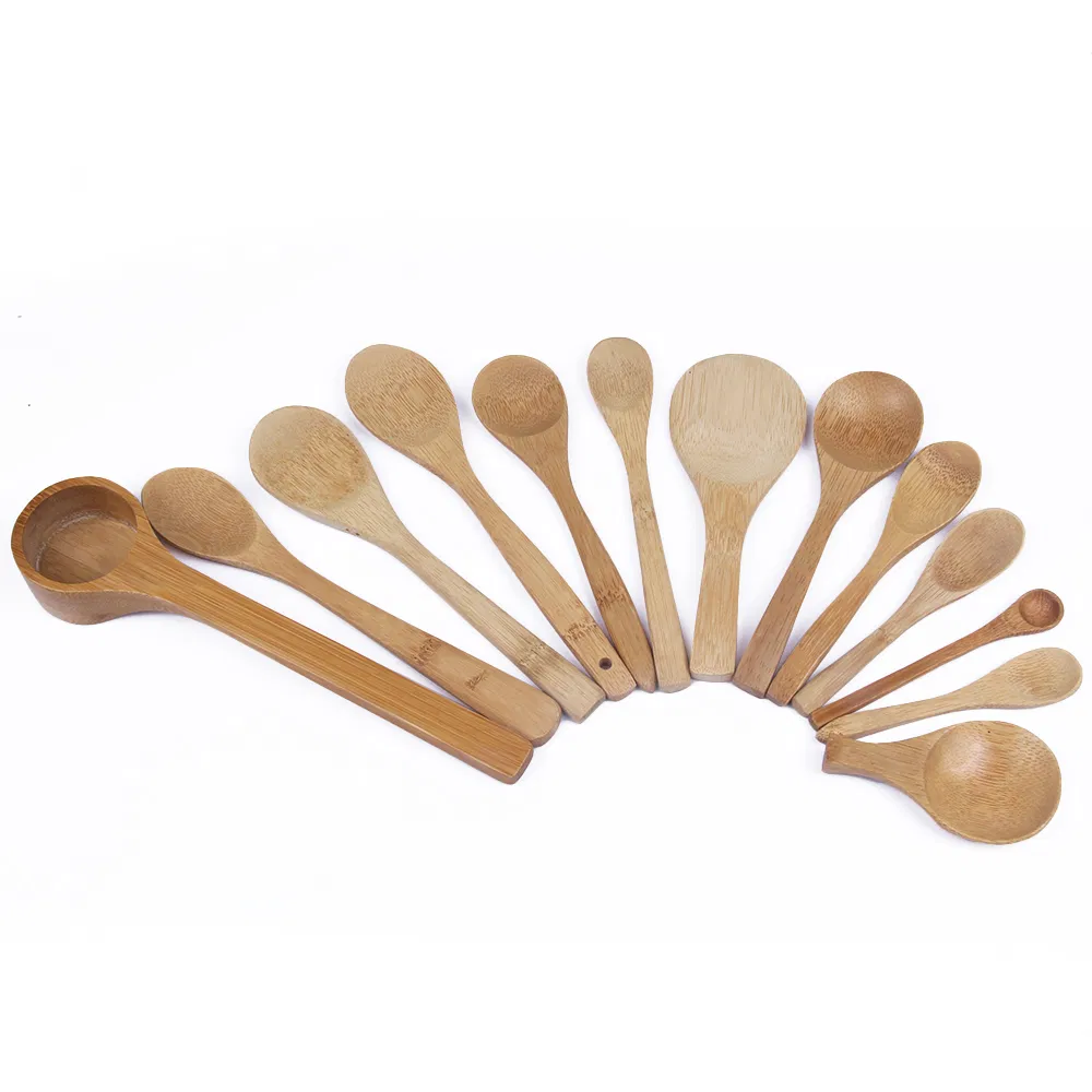 Venta al por mayor Juego de cucharas de bamb&uacute; personalizado para cocina y camping 
