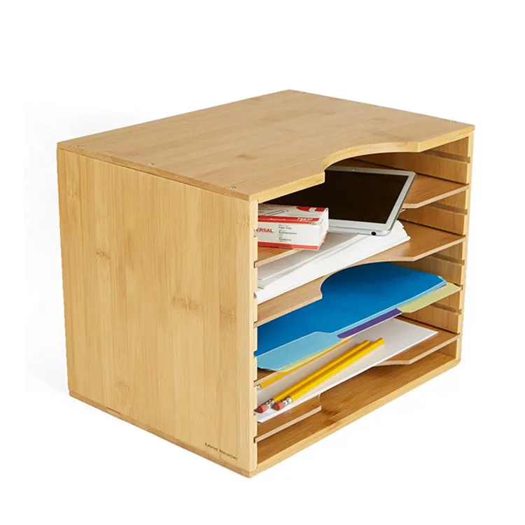organizador de archivos de escritorio para oficina en casa Organizador de escritorio de bamb&uacute; de 3 niveles, bandeja para cartas, organizador de papel, 