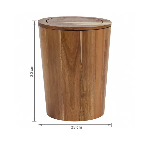 Cesta de basura de madera de acacia ecol&oacute;gica con tapa