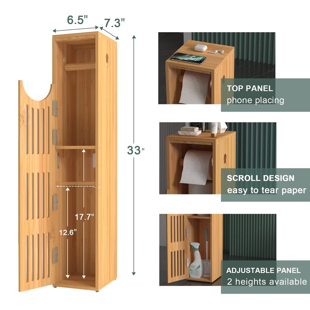 Estante de papel higi&eacute;nico de bamb&uacute;, organizador de ba&ntilde;o, soporte para papel higi&eacute;nico 