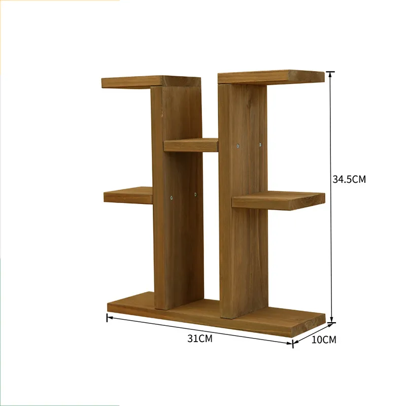 Estante de escritorio de m&uacute;ltiples capas con soporte de flores de madera s&oacute;lida para libros/juguetes/plantas