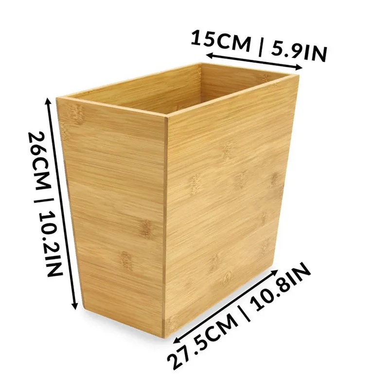Cesta de basura de bamb&uacute; abierta rectangular para el hogar 