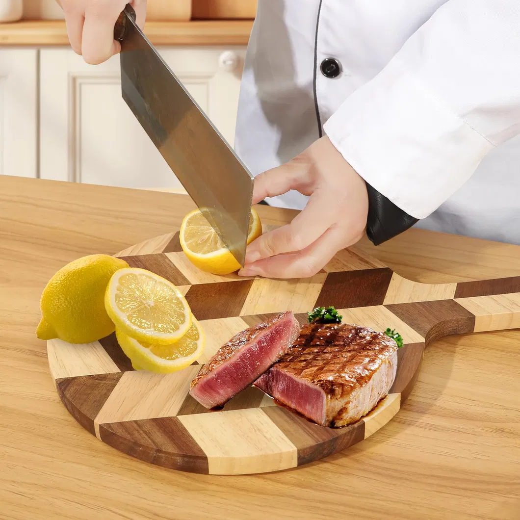 Tabla de servir de madera de caucho en espiga Tabla de cortar con mango